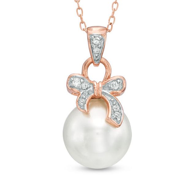 9.5mm Freshwater Cultured Pearl and Lab-Created White Sapphire Pendant in Sterling Silver with 18K Rose Gold Plate
