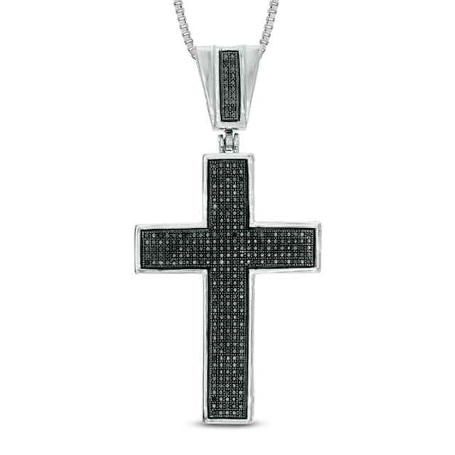 Men's 1/4 CT. T.w. Black Diamond Cross Pendant in Sterling Silver - 22"