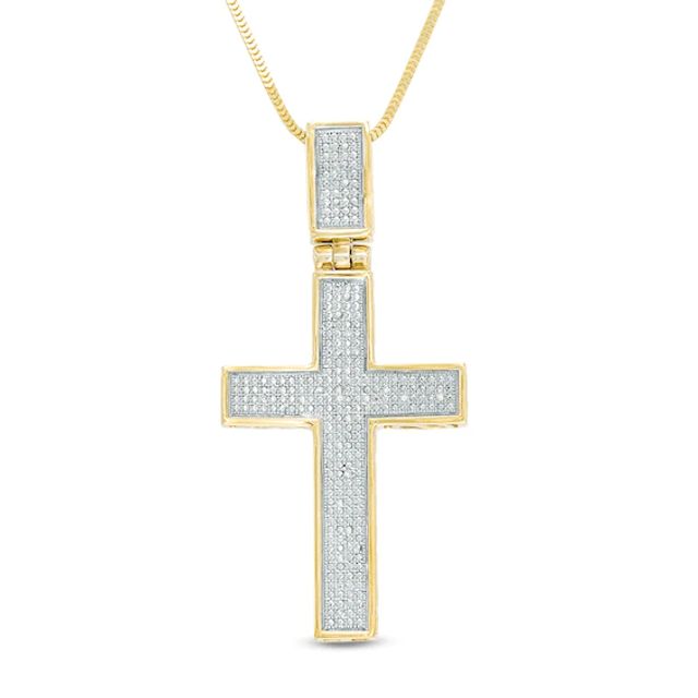 Men's 1/10 CT. T.w. Diamond Cross Pendant in Sterling Silver with 14K Gold Plate - 22"
