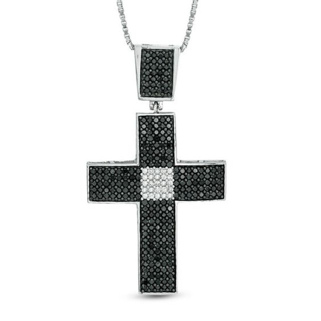 Men's 2-1/4 CT. T.w. Enhanced Black and White Diamond Cross Pendant in Sterling Silver - 22"