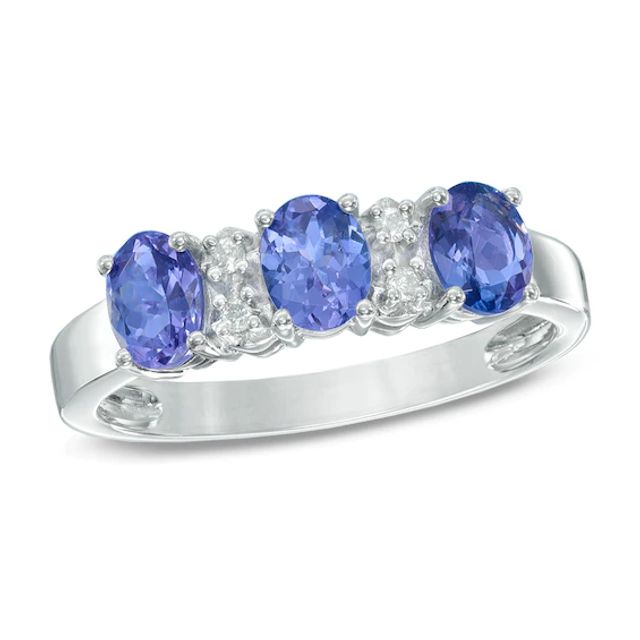 Oval Tanzanite and Diamond Accent Three Stone Ring in 10K White Gold