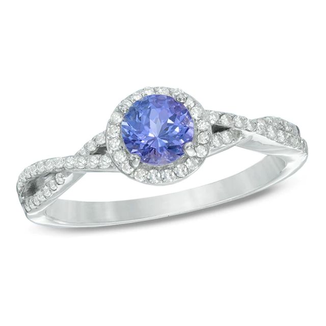 5.0mm Tanzanite and 1/5 CT. T.w. Diamond Frame Ring in 10K White Gold