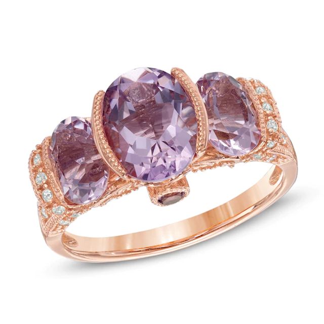 Rose de France Amethyst and Lab-Created White Sapphire Ring in Sterling Silver with 14K Rose Gold Plate