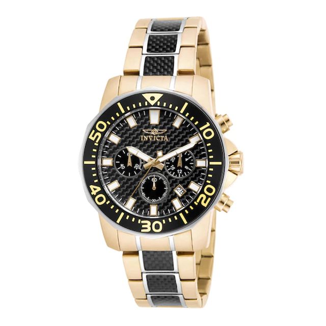 Men's Invicta Pro Diver Chronograph Two-Tone Watch with Black Carbon fiber Dial (Model: 17254)