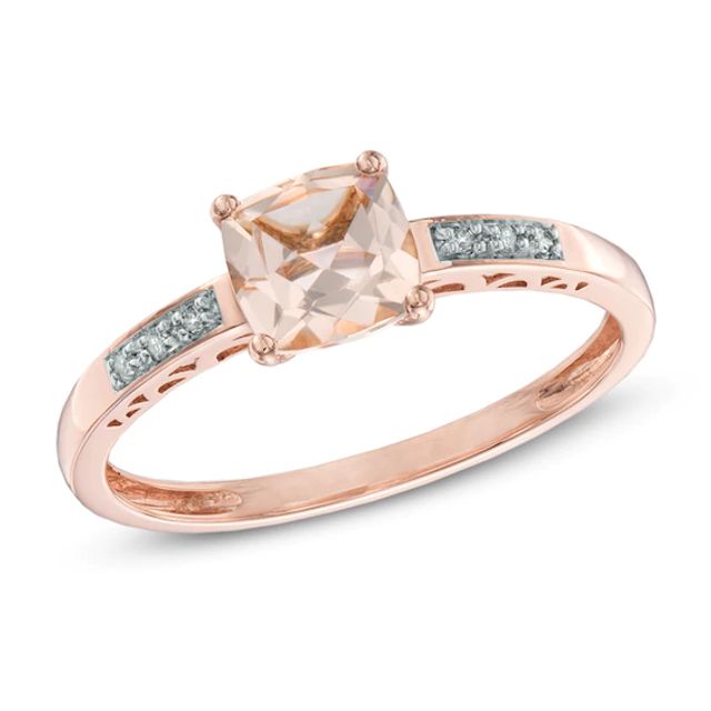 6.0mm Cushion-Cut Morganite and Diamond Accent Ring in 10K Rose Gold