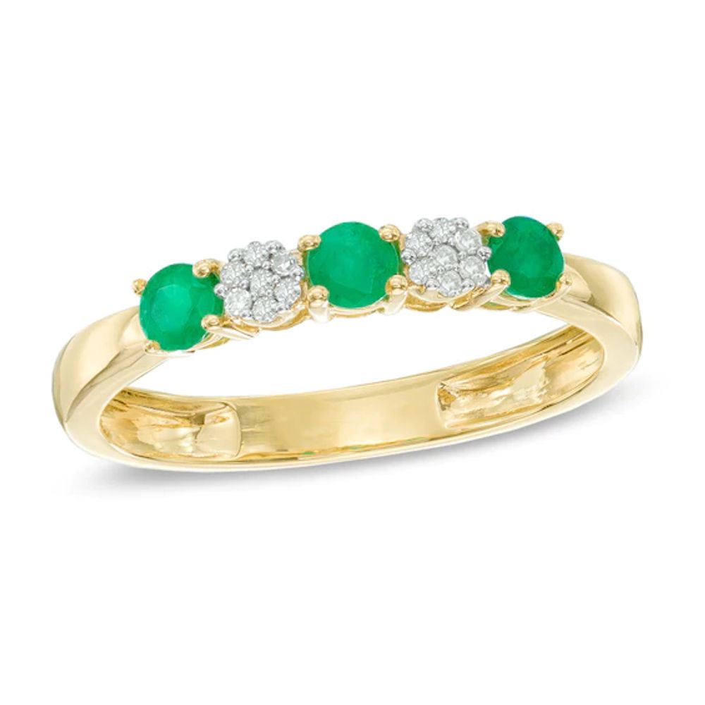 Emerald and Diamond Accent Three Stone Ring in 10K Gold