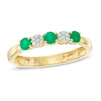 Emerald and Diamond Accent Three Stone Ring in 10K Gold