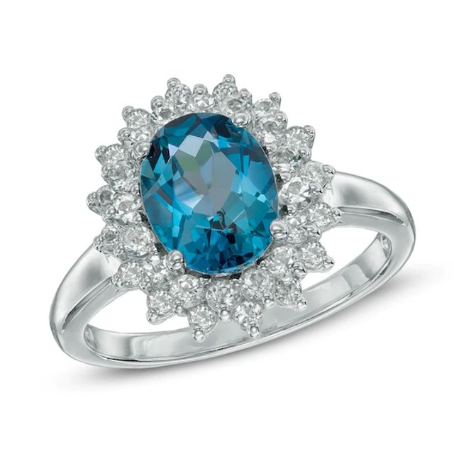 Oval London Blue and White Topaz Frame Ring in Sterling Silver