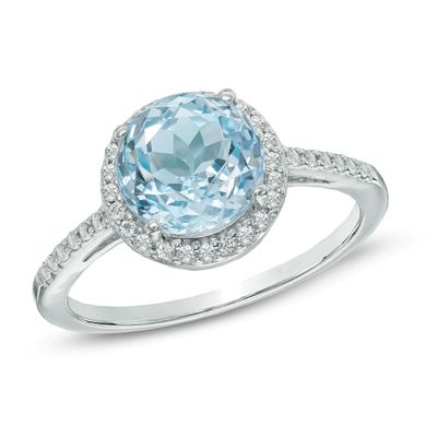 8.0mm Sky Blue and White Topaz Frame Ring in Sterling Silver