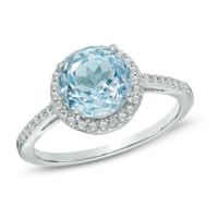 8.0mm Sky Blue and White Topaz Frame Ring in Sterling Silver