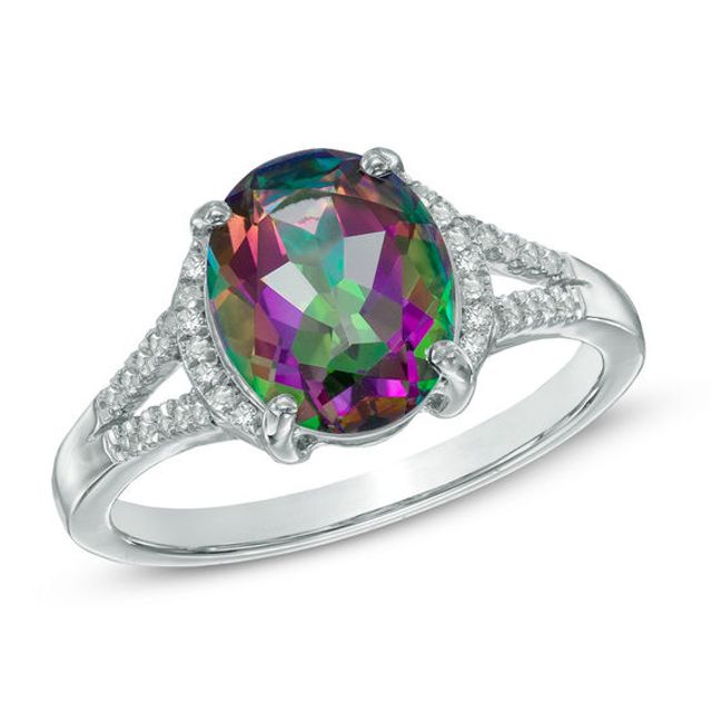 Oval Mystic FireÂ® Topaz and Lab-Created White Sapphire Ring in Sterling Silver