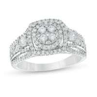 1 CT. T.w. Diamond Cluster Three Stone Style Ring in 10K White Gold