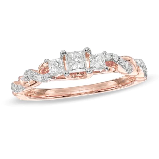 1/2 CT. T.w. Princess-Cut Diamond Past Present FutureÂ® Twist Engagement Ring in 14K Rose Gold