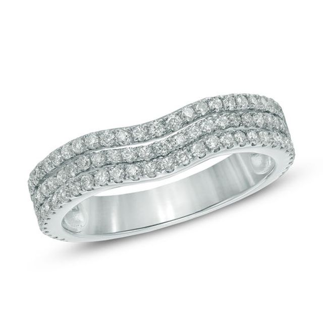 3/4 CT. T.w. Diamond Three Row Contour Wedding Band in 14K White Gold