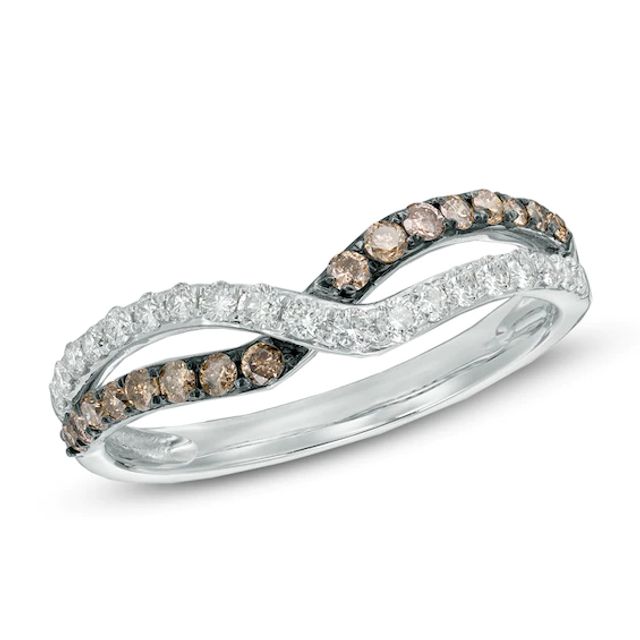 1/2 CT. T.w. Champagne and White Diamond Overlay Contour Band in 14K White Gold