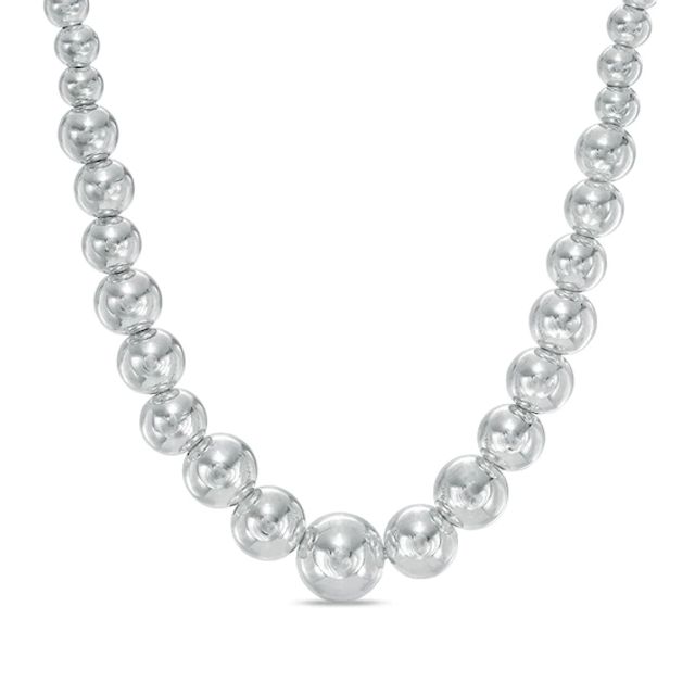 Ladies' Graduating Ball Bead Necklace in Sterling Silver - 18"
