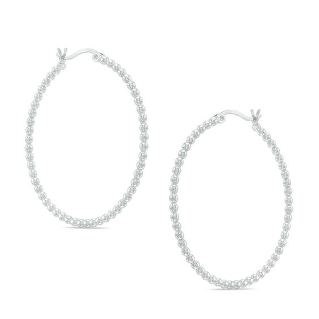 39.4mm Shimmer Beaded Hoop Earrings in Sterling Silver
