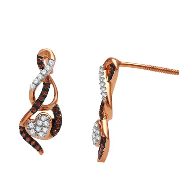 1/6 CT. T.w. Enhanced Cognac and White Diamond Infinity with Heart Drop Earrings in 10K Rose Gold