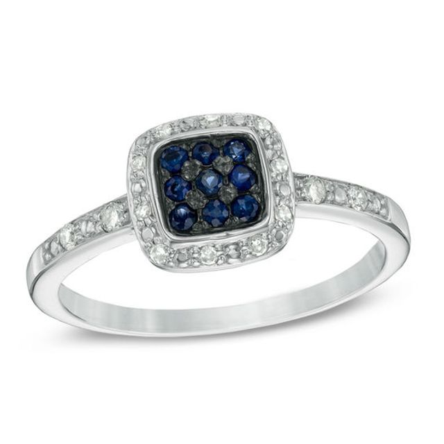 Blue Sapphire and 1/10 CT. T.w. Diamond Square Composite Ring in 10K White Gold