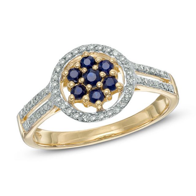 Blue Sapphire and 1/6 CT. T.w. Diamond Flower Ring in 10K Gold