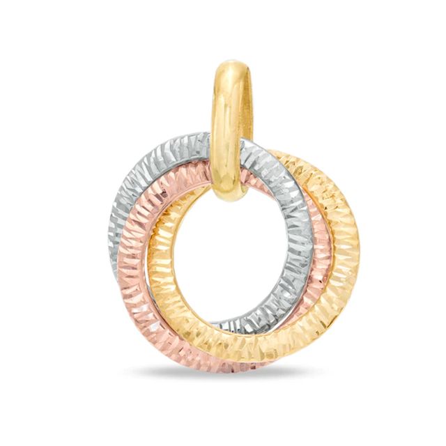 Intertwined Diamond-Cut Texture Circle Necklace Charm in 14K Tri-Tone Gold