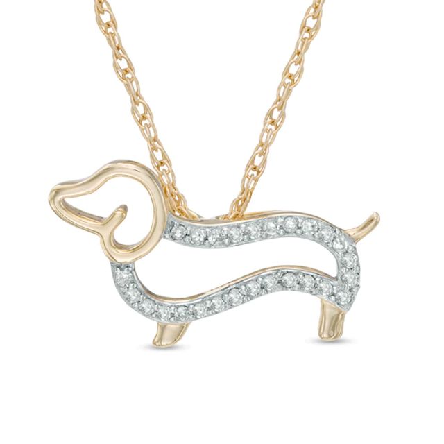 1/6 CT. T.w. Diamond Dachshund Pendant in Sterling Silver and 14K Gold Plate