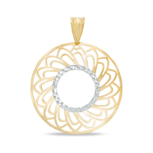 Polished and Diamond-Cut Swirl Disc Necklace Charm in 14K Two-Tone Gold