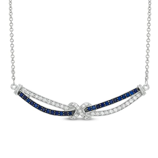 Lab-Created Blue and White Sapphire "X" Necklace in Sterling Silver - 16"