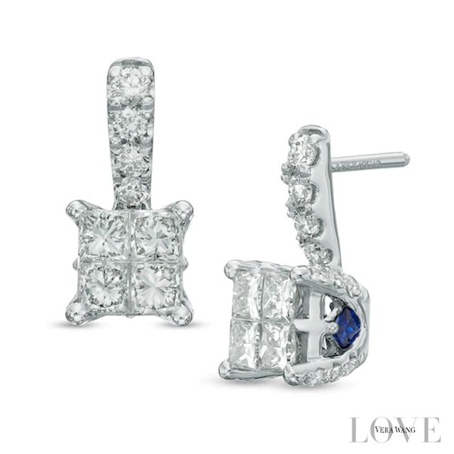 Vera Wang Love Collection 1 CT. T.w. Princess-Cut Quad Diamond Drop Earrings in 14K White Gold