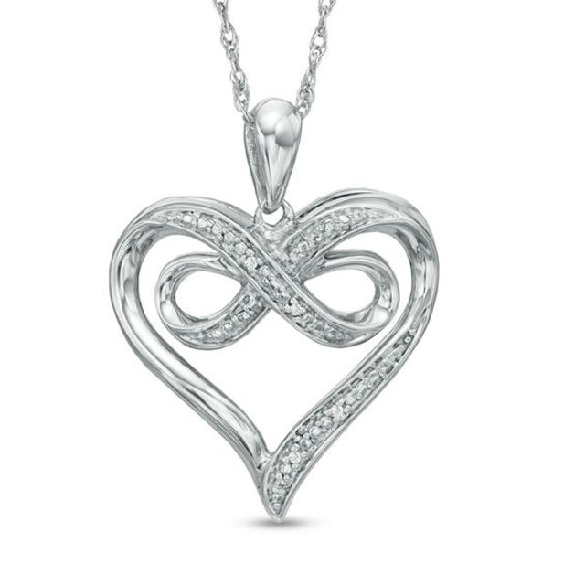 Diamond Accent Beaded Heart with Infinity Pendant in Sterling Silver