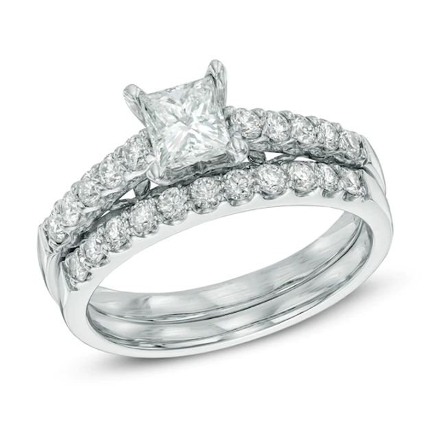 1-1/4 CT. T.w. Certified Canadian Princess-Cut Diamond Bridal Set in 14K White Gold (I/I2)