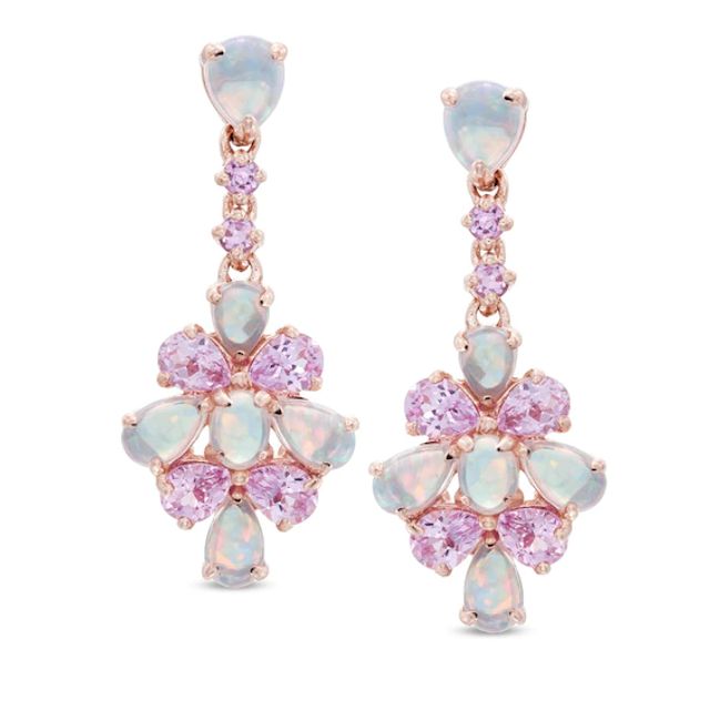 Pear-Shaped Lab-Created Pink Opal and Pink Sapphire Drop Earrings in Sterling Silver with 14K Rose Gold Plate