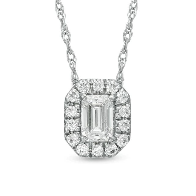 1/3 CT. T.w. Emerald-Cut Diamond Frame Pendant in 14K White Gold