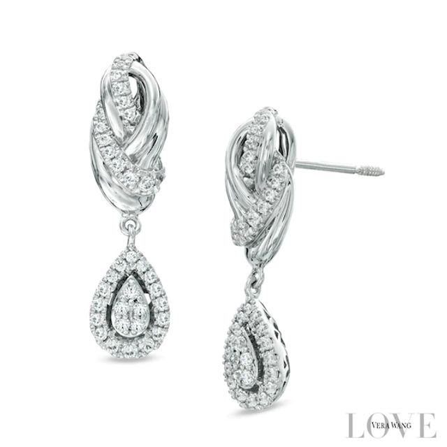 Vera Wang Love Collection 3/8 CT. T.w. Diamond Knot Drop Earrings in 14K White Gold