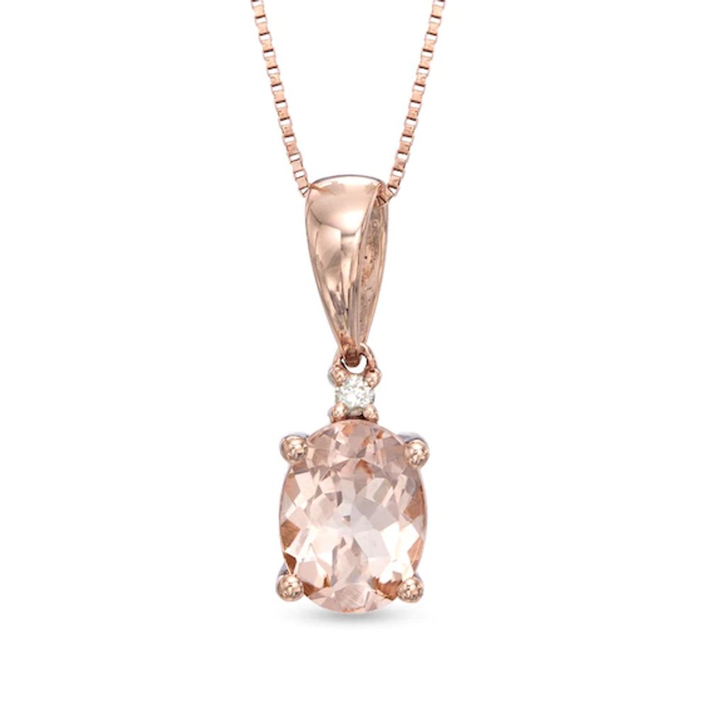 Oval Morganite and Diamond Accent Pendant in 10K Rose Gold