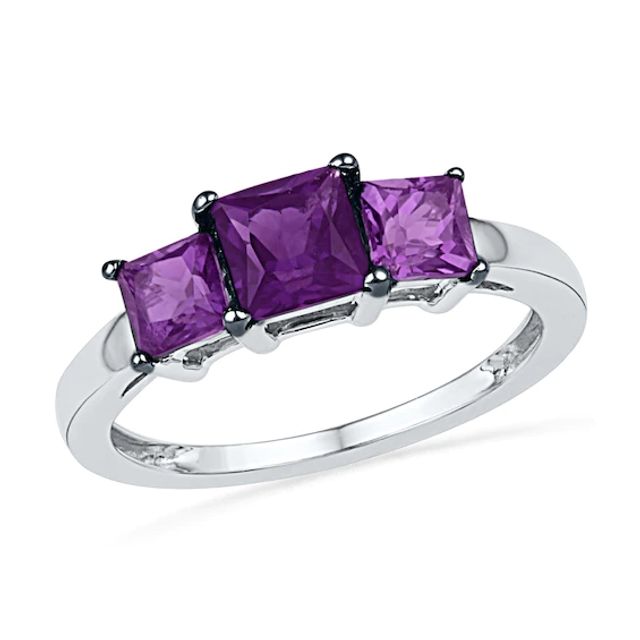 Princess-Cut Amethyst Three Stone Ring in Sterling Silver