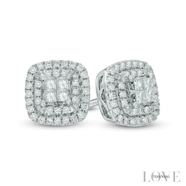 Vera Wang Love Collection 1/3 CT. T.w. Princess-Cut Quad Diamond Double Frame Earrings in 14K White Gold