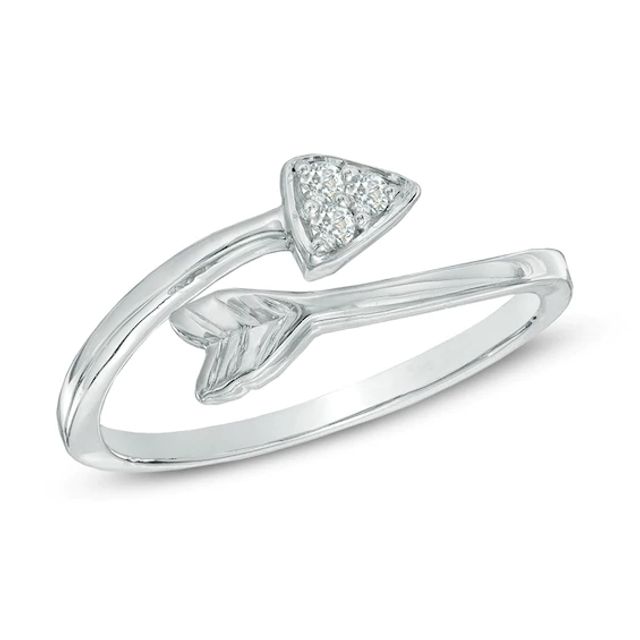 Diamond Accent Arrow Bypass Midi Ring in Sterling Silver