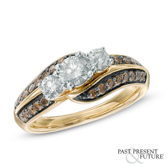 1 CT. T.w. Champagne and White Diamond Past Present FutureÂ® Double Row Ring in 14K Gold