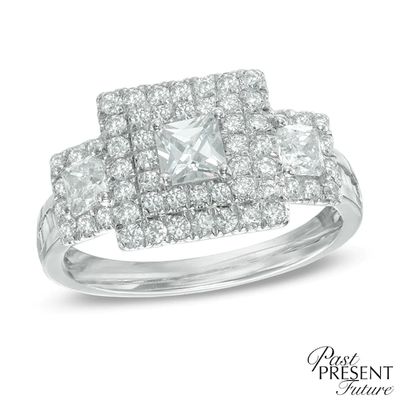 1-1/2 CT. T.w. Princess-Cut Diamond Double Frame Past Present FutureÂ® Ring in 14K White Gold