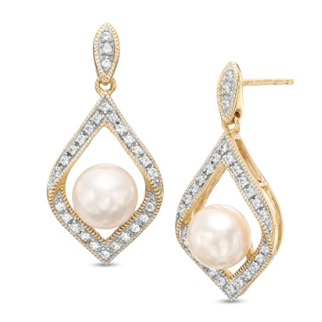 6.5mm Freshwater Cultured Pearl and Lab-Created White Sapphire Drop Earrings in Sterling Silver with 14K Gold Plate