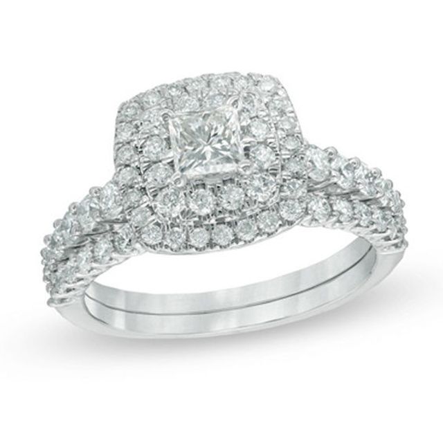 1-1/2 CT. T.w. Certified Canadian Princess-Cut Diamond Frame Bridal Set in 14K White Gold (I/I1)