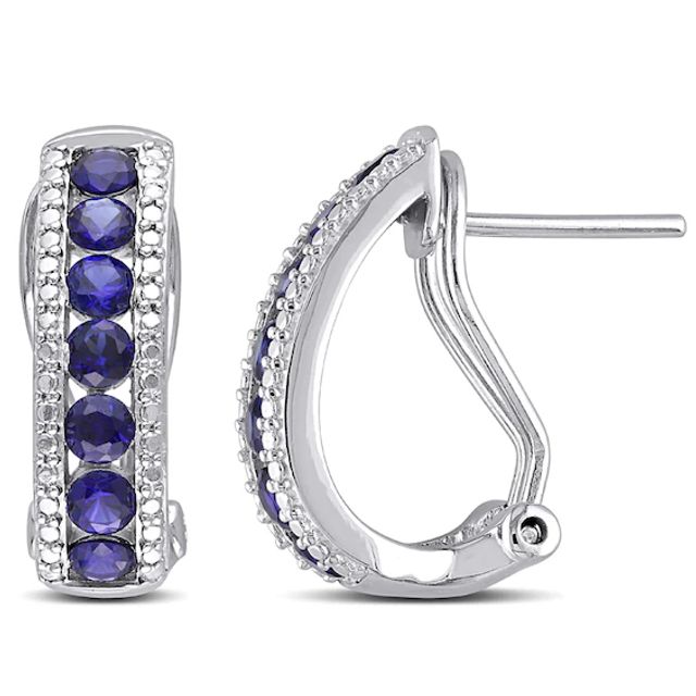 Lab-Created Blue Sapphire Hoop Earrings in Sterling Silver