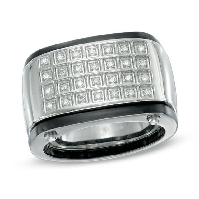 Men's 1/5 CT. T.w. Diamond Square Composite Ring in Two-Tone Stainless Steel - Size 10