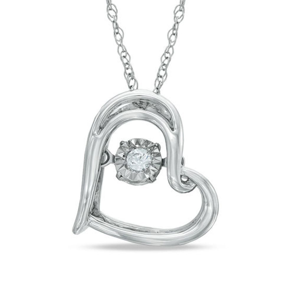 Diamond Accent Tilted Heart Pendant in Sterling Silver