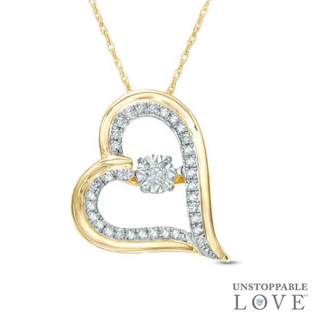 1/4 CT. T.w. Diamond Tilted Heart Pendant in 10K Gold