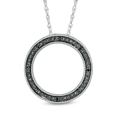 Black Diamond Accent Circle Pendant in Sterling Silver
