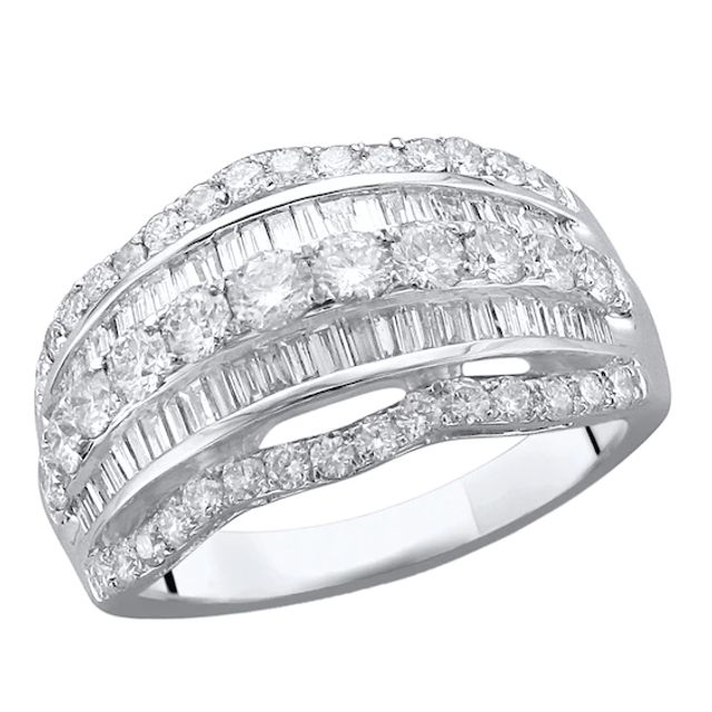 2 CT. T.w. Baguette and Round Diamond Layered Ring in 10K White Gold