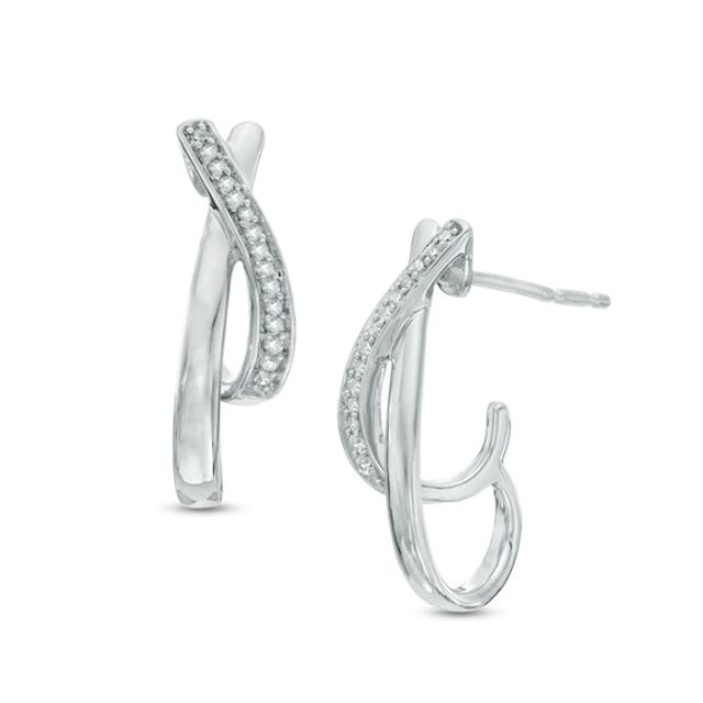 1/10 CT. T.w. Diamond "X" J-Hoop Earrings in Sterling Silver