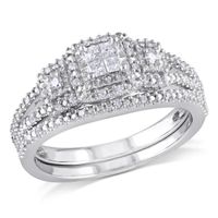 1/4 CT. T.w. Quad Princess-Cut Diamond Frame Bridal Set Sterling Silver